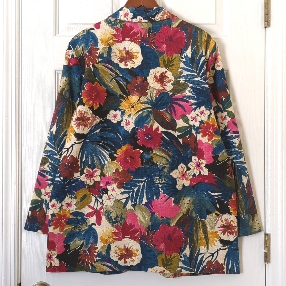 Casual Corner 80's Vintage Floral Lightweight Linen Blend Boxy Blazer Jacket L - Picture 11 of 12